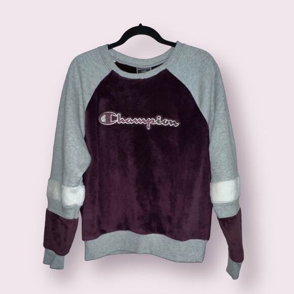 Champion Women's Super Fleece Faux Fur Piecing Crew‎ Sweatshirt Women's Size L - Picture 2 of 8